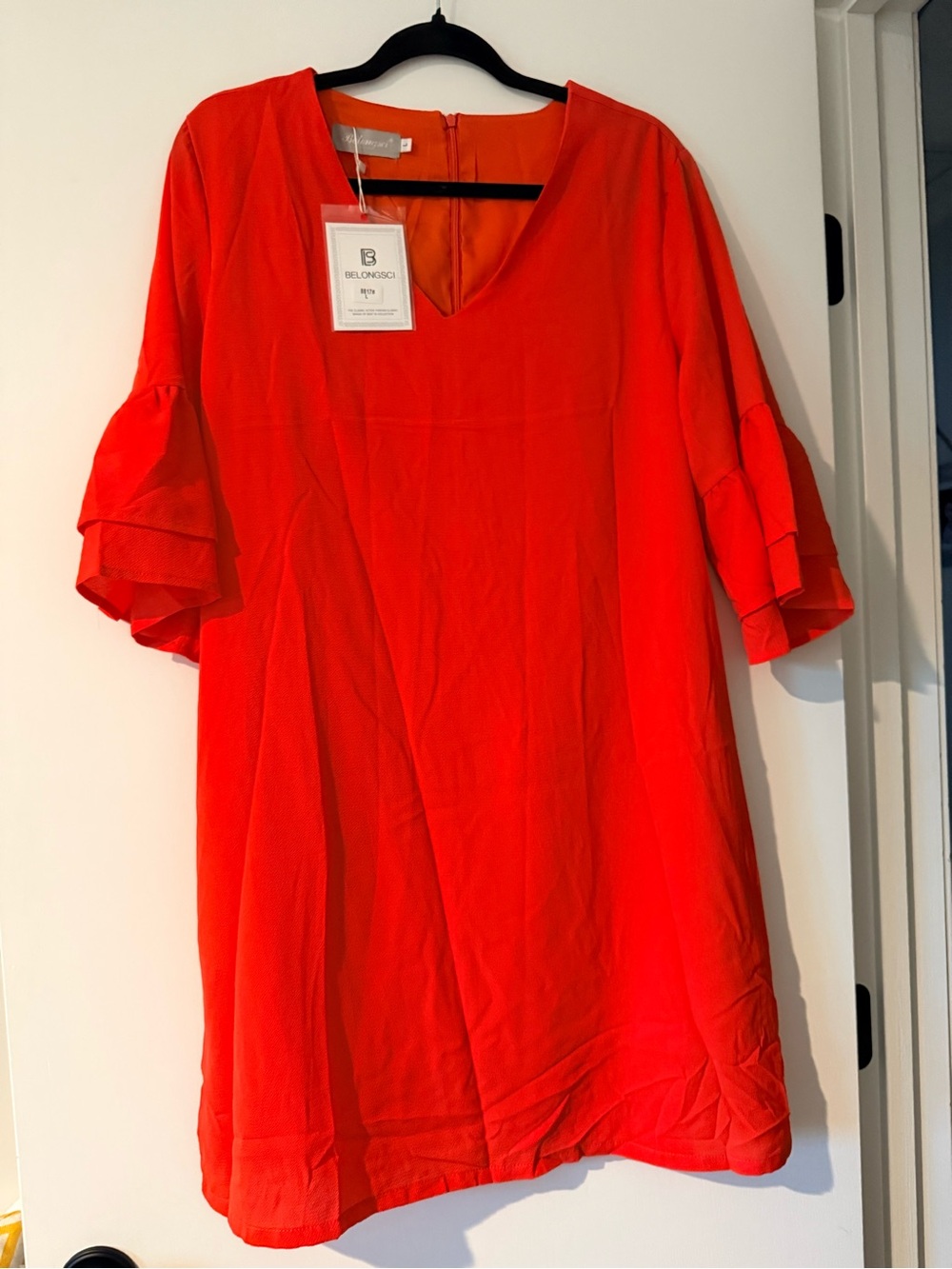 Bella Crochet Orange V-Neck Midi Dress with Ruffle Sleeves- women’s large NWT